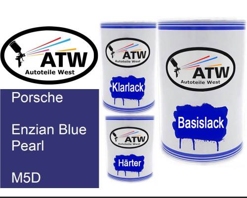 Porsche, Enzian Blue Pearl, M5D: 500ml Lackdose + 500ml Klarlack + 250ml Härter - Set, von ATW Autoteile West.